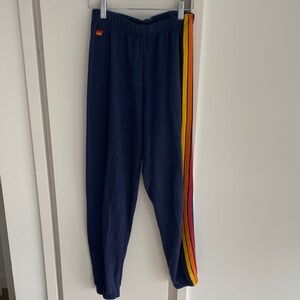 Aviator Nation Navy Track Joggers with Rainbow Side Stripes